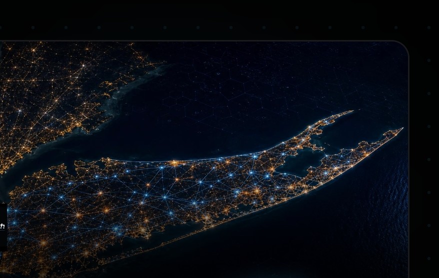 Long Island illuminated at night — the network of communities RevCatch Systems serves